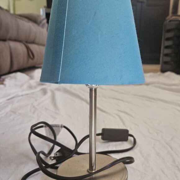 Mini Basic Table Lamp with Blue Fabric Shade - Picture 2 of 7